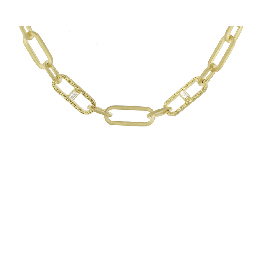 0.48ct Straight Baguette Diamond Large Link Necklace in 18K Yellow Gold