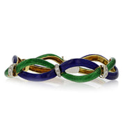 Blue and Green Enamel and Diamond Bracelet in 18K Yellow and White Gold