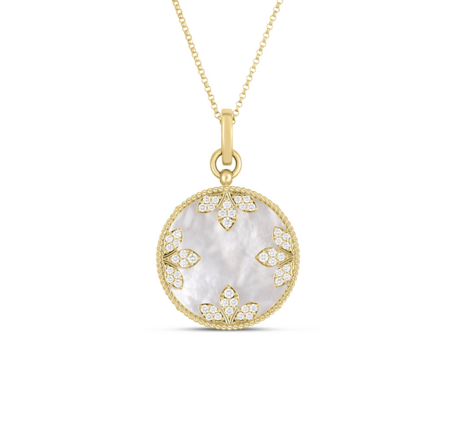 Colored Medallions 12.30ct Mother of Pearl and 0.52ct Diamond Pendant in 18K Yellow Gold, without chain