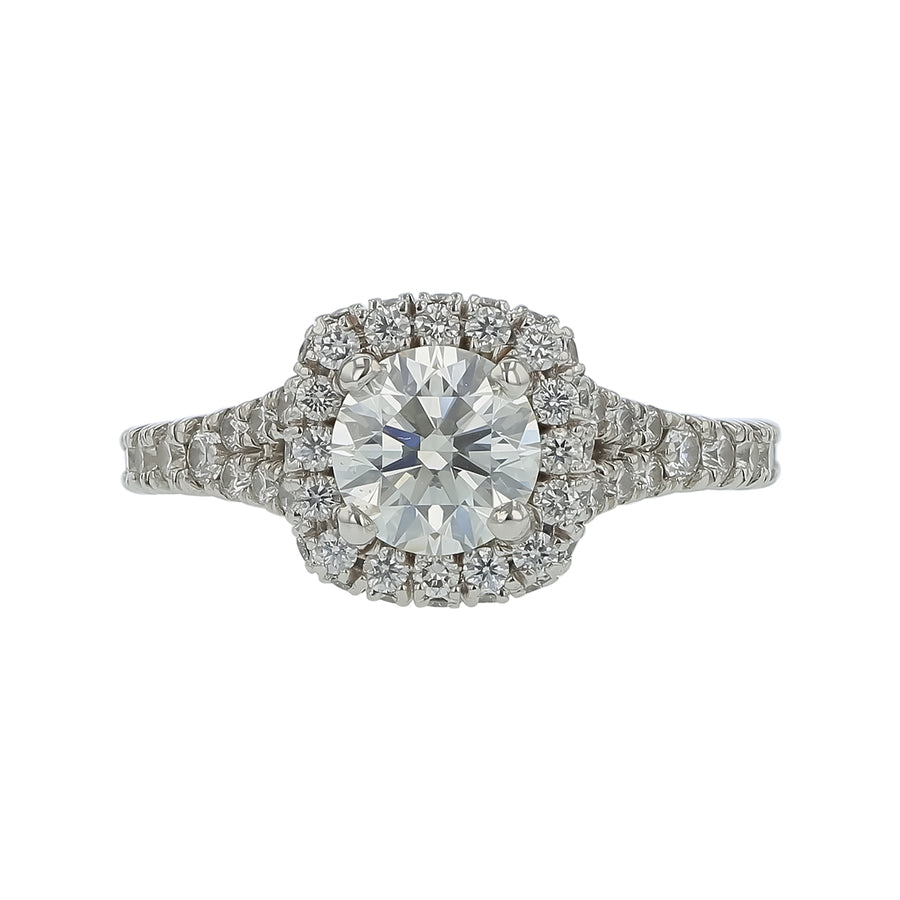 1.05ct Diamond 0.79ct Diamond Halo Ring in Platinum, Size 7