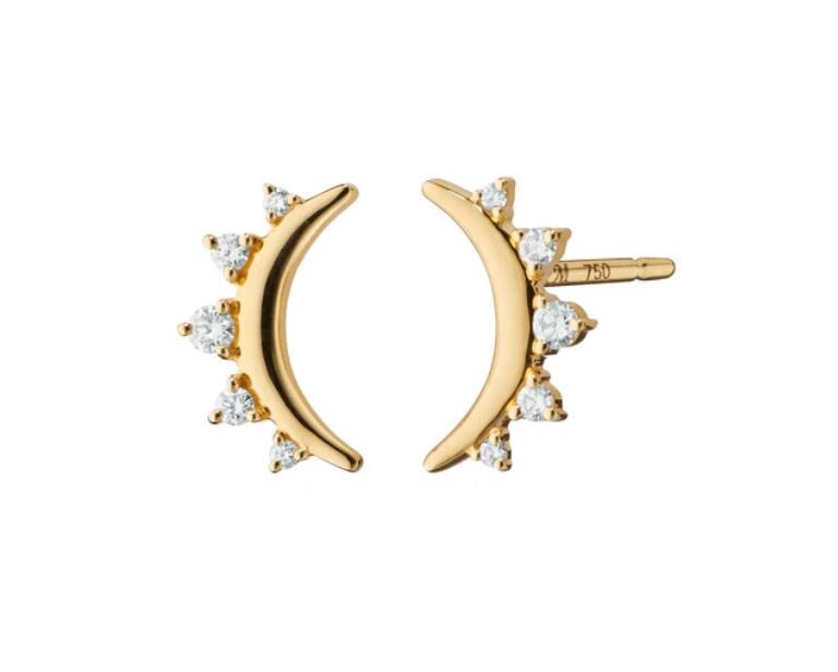 Sun, Moon and Stars Diamond Moon Stud Earrings in 18K Yellow Gold
