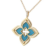 Venetian Princess Diamond and Turquoise Pirouette Pendant in 18K Yellow Gold, 17in