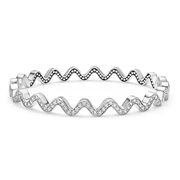 Caviar Spark 1.02ct Diamond Wave Hinged Bangle Bracelet in Sterling Silver, size 7