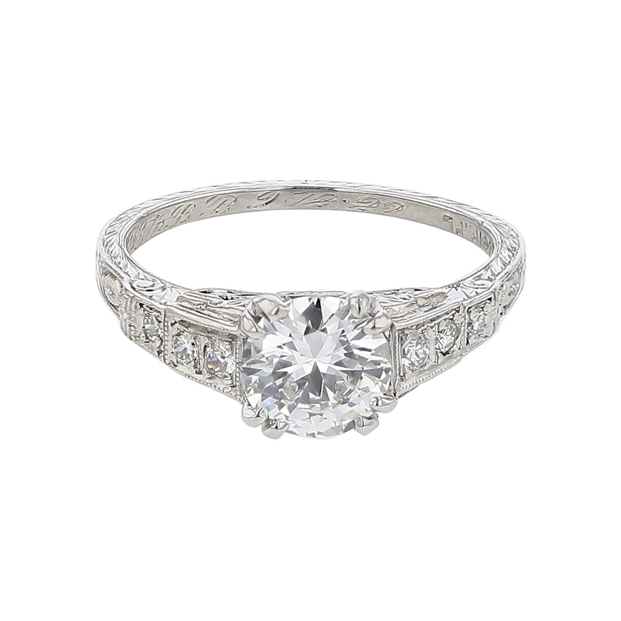 0.91ct Round Brilliant Diamond GIA  0.10ct Full Cut Diamond Vintage Ring