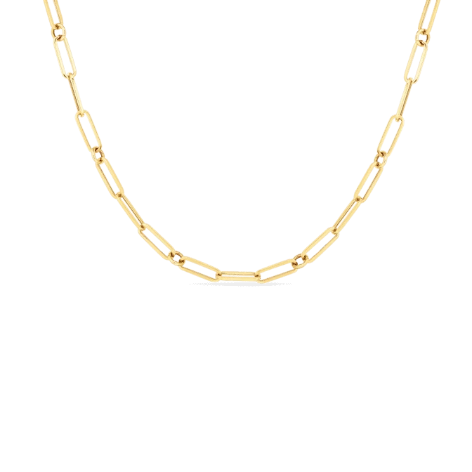 Designer Gold Paperclip Chain Necklace in 18K White Gold, 17"