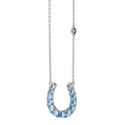 2.56ct Blue Sapphire, 2.29ct Blue Topaz and Mother of Pearl Horseshoe Pendant in Sterling Silver, 18" chain