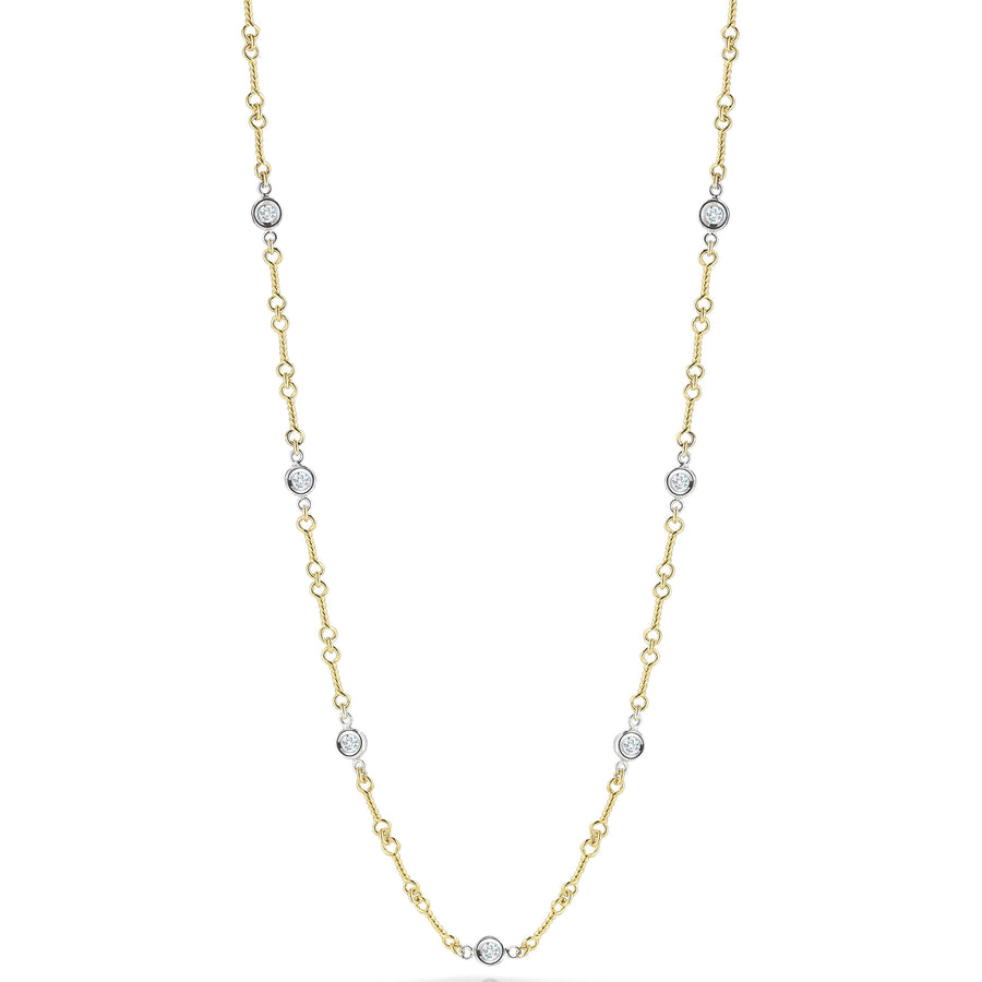 Diamonds by the Inch 0.28ct Round Diamond 7 Station Dog Bone Necklace in 18K White and Yellow Gold, 18"