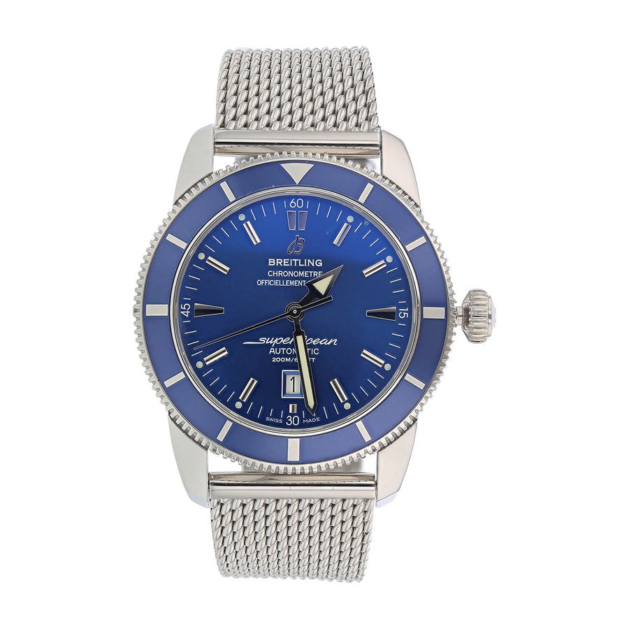 46mm Breitling Super Ocean Heritage Watch with Blue Dial in Stainless Steel, Strap