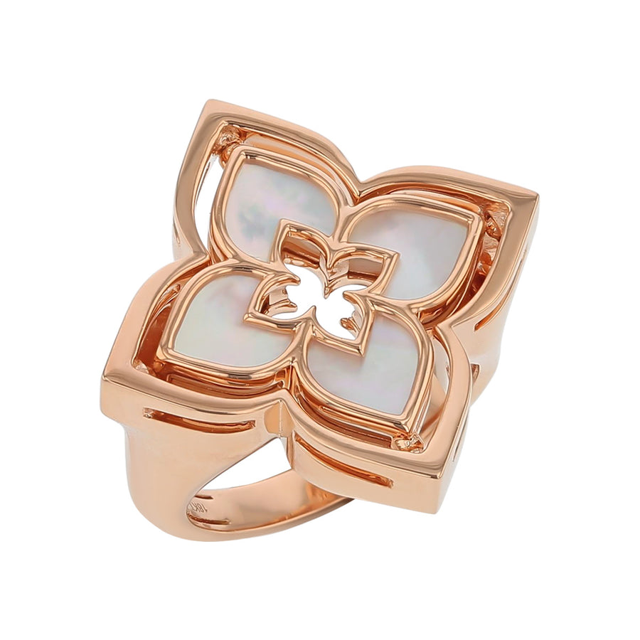 Venetian Princess Diamond and Mother of Pearl Pirouette Ring in 18K Rose Gold, Size 6.5