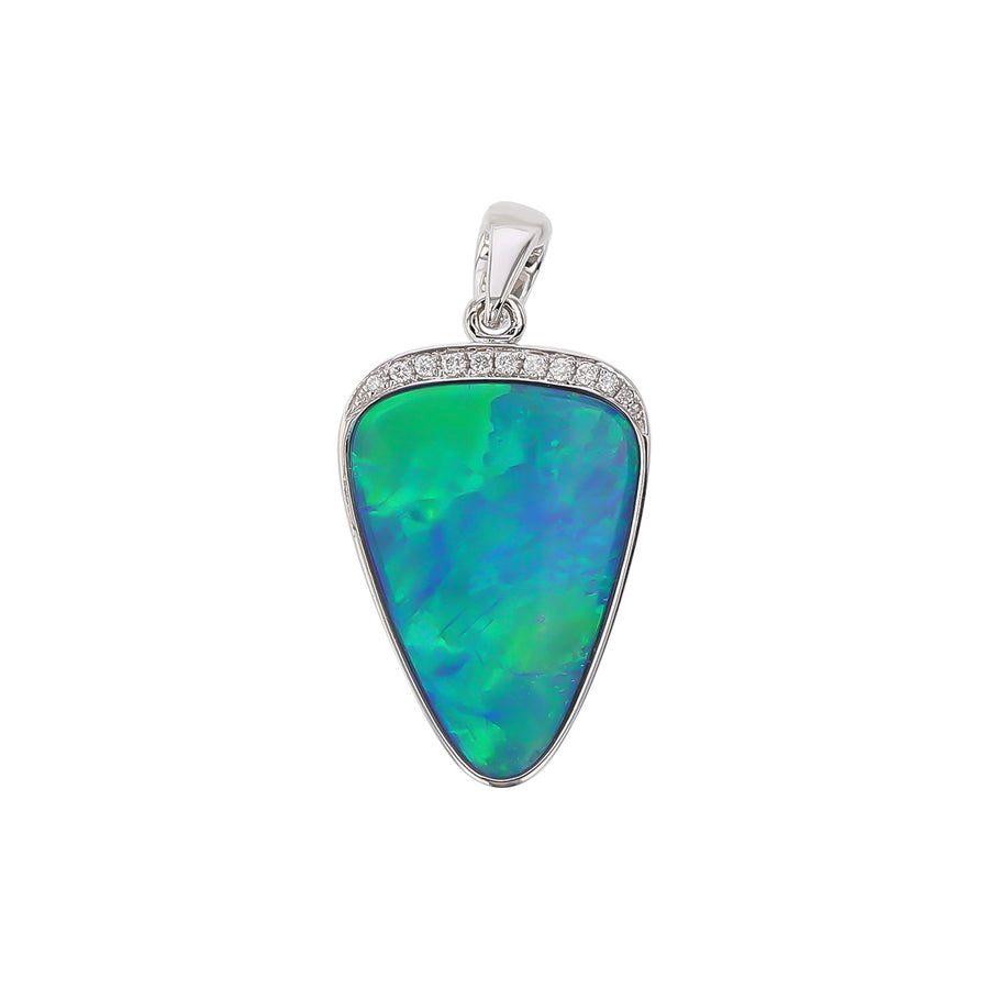 Opal Doublet and Diamond Pendant in 14K White Gold