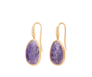 Lunaria Charoite and 0.04ct Diamond Drop Earrings in 18K Yellow Gold