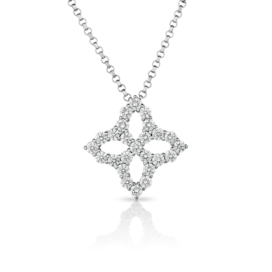 Princess Flower 0.50ct Diamond Medium Pendant in 18K White Gold, 18" chain