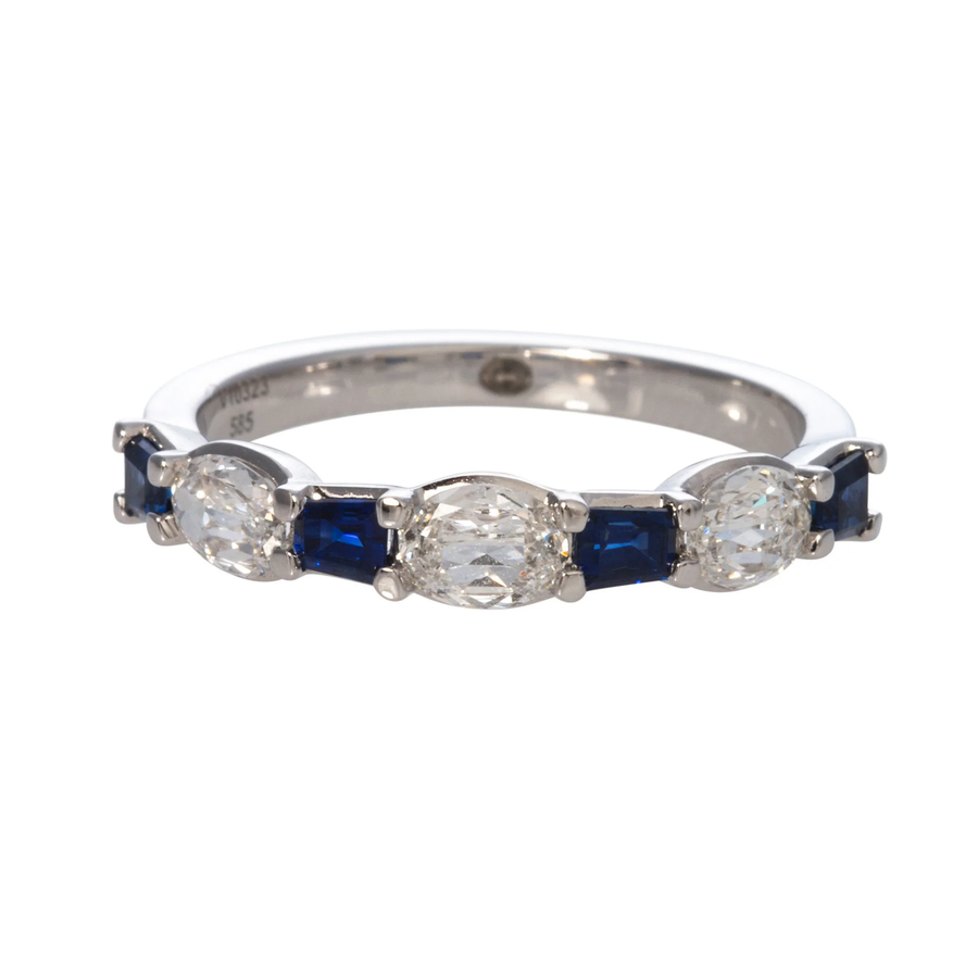 0.58ct Crisscut Diamond and 0.41ct Sapphire Alternating Band in 14K White Gold, size 6.5