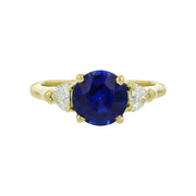 2.35ct Round Sri Lankan Sapphire 0.43ct Trillion Diamonds Ring in 18k Yellow Gold, Size 6