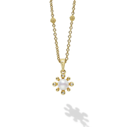 Luna Fleur 10mm Pearl and Diamond Pendant in 18K Yellow Gold, 16-18"