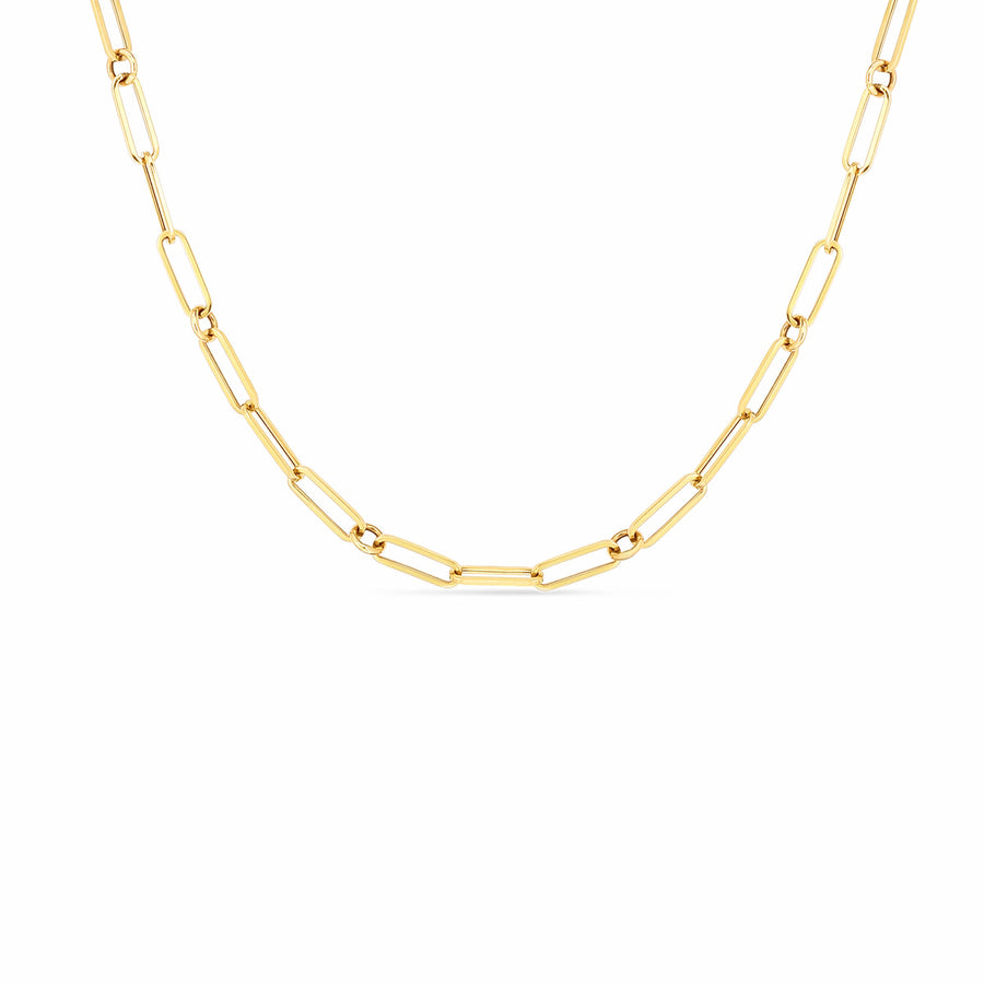 Designer Gold Paperclip and Round Link Chain in 18K Yellow Gold, 19"