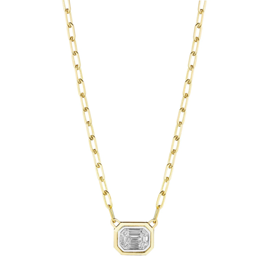 0.52ct Diamond Emerald Shaped Illusion Link Necklace in 18K Yellow Gold, 16-18"