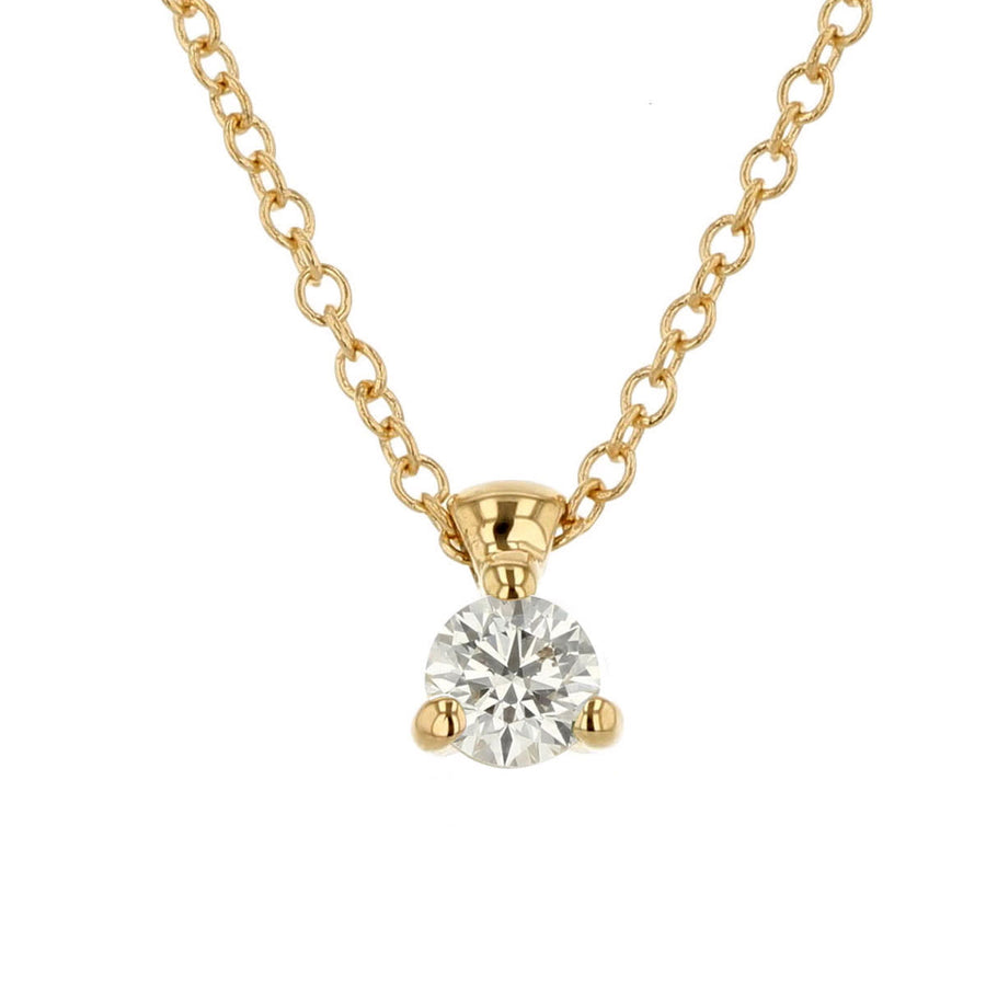 Classic 0.23-0.27ct Round Brilliant Diamond Solitaire Pendant in 18K Yellow Gold, 18" chain