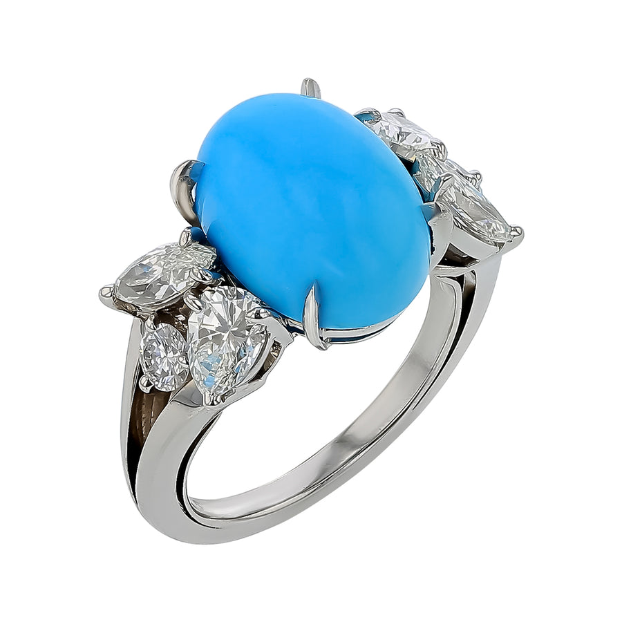 1.34ct Diamond and Turquoise Ring in 18K White Gold, size 8