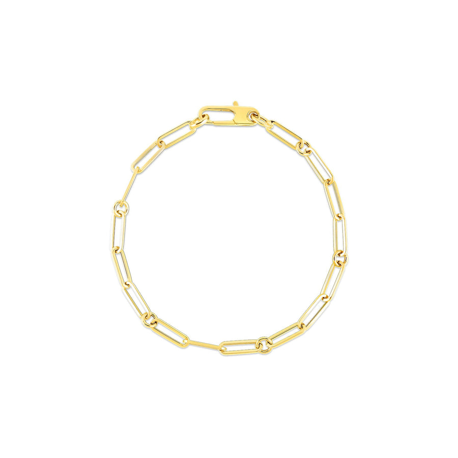 Designer Gold Paperclip and Round Link Bracelet in 18K Yellow Gold, 8"