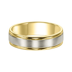 Flat Round Edge Brushed Finish Wedding Band in 14K Yellow and White Gold, Size 10