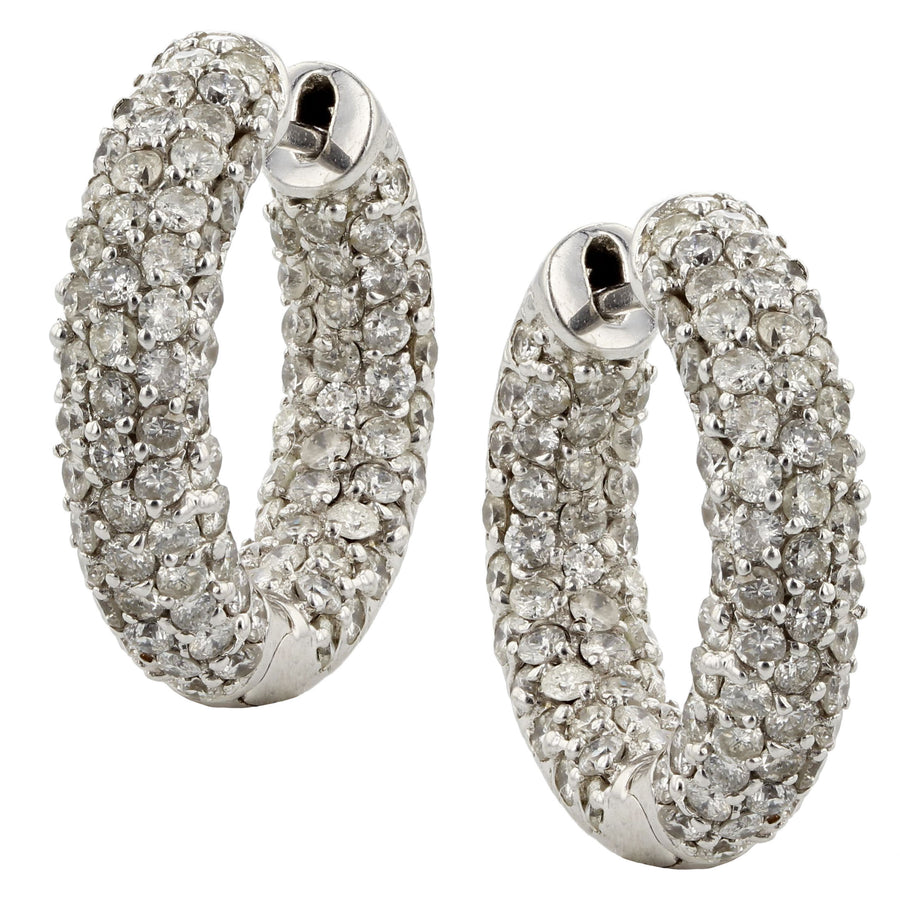 14K WHITE GOLD 236 FULL CUT=4.50CT 5 ROW  INSIDE OUT HOOP EARRINGS
