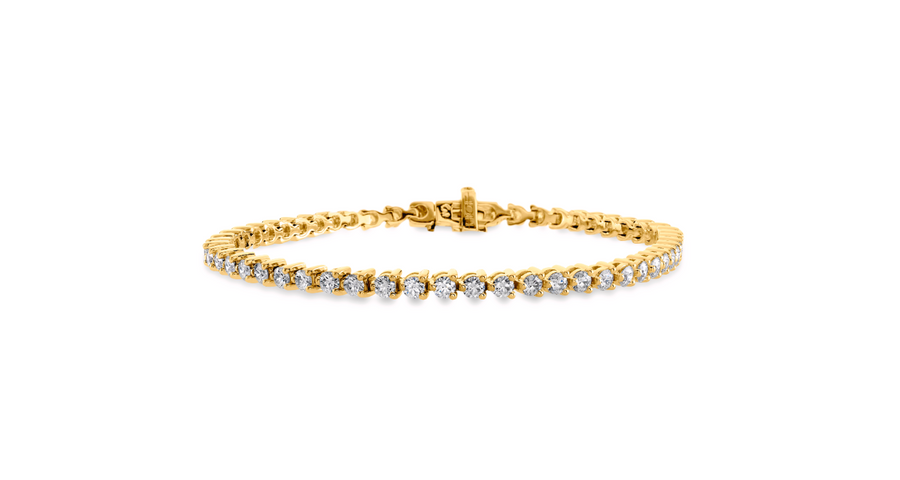 Temptation 4.50-5.10ct Round Diamond 3 Prong Line Bracelet in 18K Yellow Gold