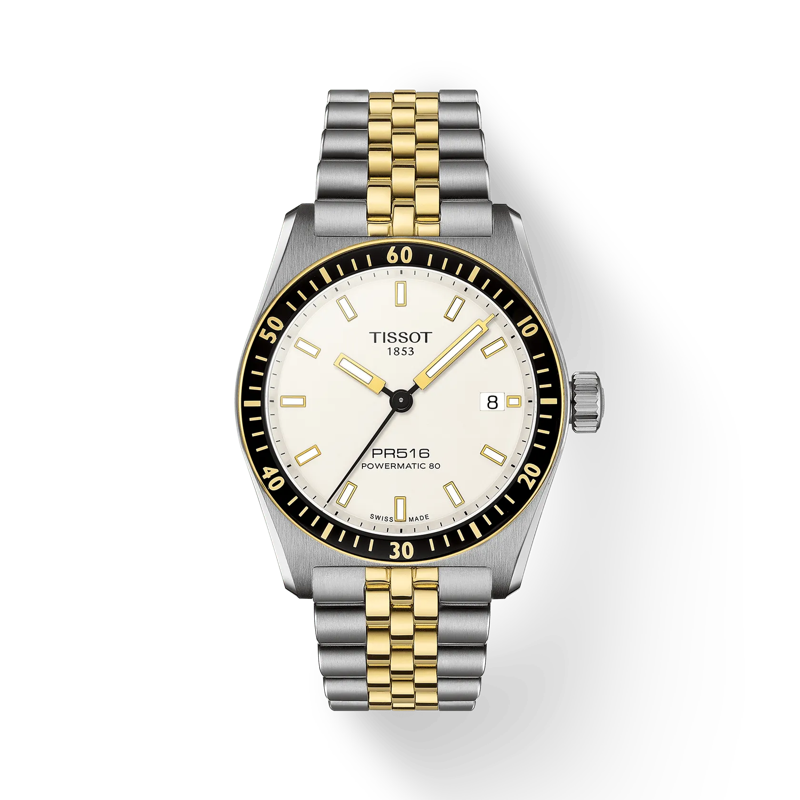 38mm PR516 Powermatic 80 Watch with White Dial in Stainless Steel with Yellow Gold PVD, Bracelet