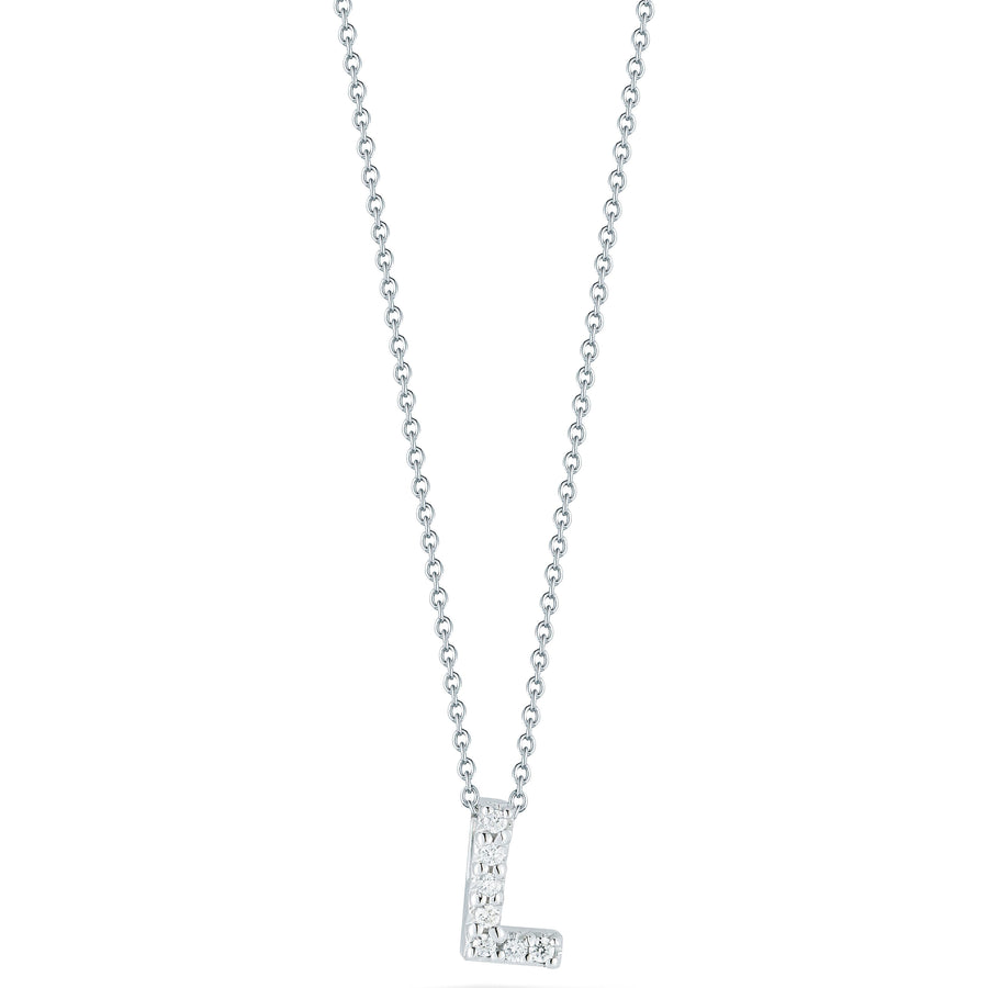 Tiny Treasures 0.03ct Diamond Love Letter "L" Pendant in 18K White Gold, 16-18" chain