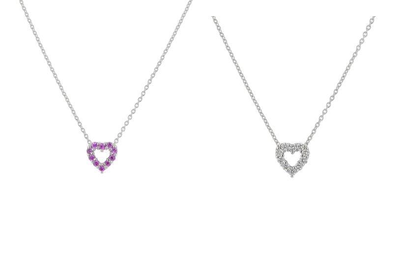 Tiny Treasures Diamond and Pink Sapphire Reversible Heart Pendant in 18K White Gold, 18in