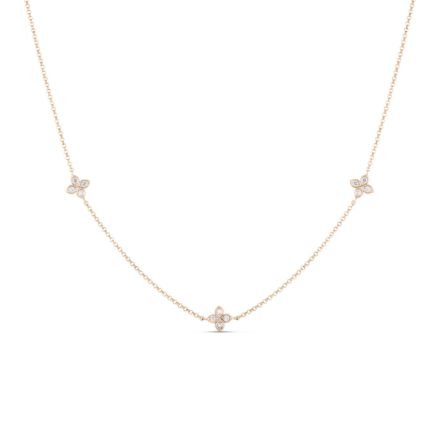 Love by the Inch 0.13ct Diamond 3 Station Flower Necklace in 18K Rose Gold, 17"