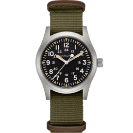 42mm Khaki Field Mechanical Watch with Black Dial in Stainless Steel, Strap