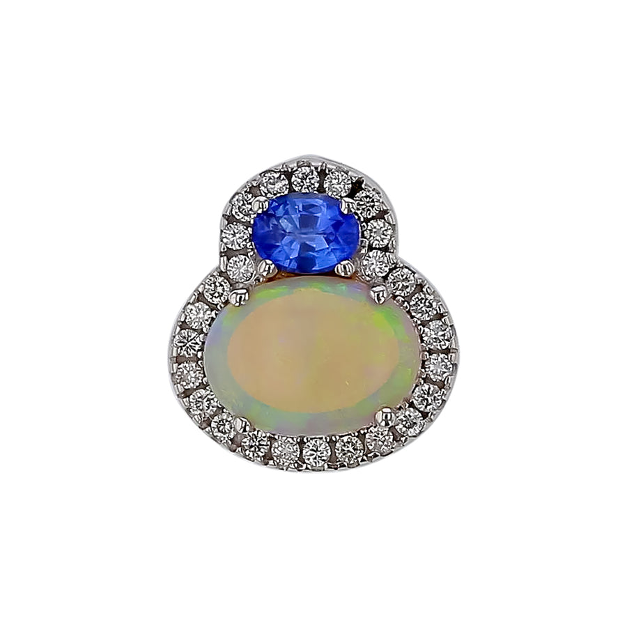 0.97ct Australian Opal, 0.22ct Sapphire and 0.15ct Diamond Halo Pendant only in 18K White Gold