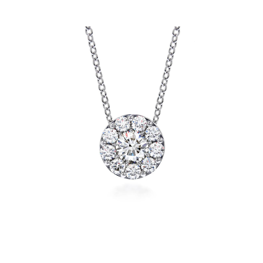 Fulfillment 0.46-0.56ct Diamond Halo Pendant in 18K White Gold, 18" chain