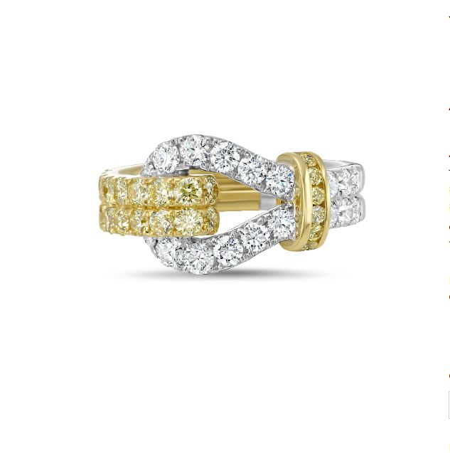 Precious Pastel 0.94ct Diamond and 0.80ct Diamond Lasso Knot Ring in 18K White and Yellow Gold, size 6.5