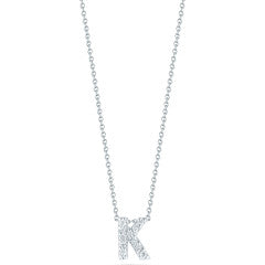 Tiny Treasures 0.05ct Diamond Love Letter "K" Pendant in 18K White Gold, 16-18" chain