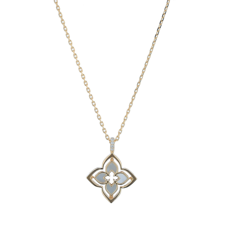 Venetian Princess Pirouette 0.15ct Diamond and 1.35ct Mother of Pearl Flower Pendant in 18K Rose Gold, 17" chain