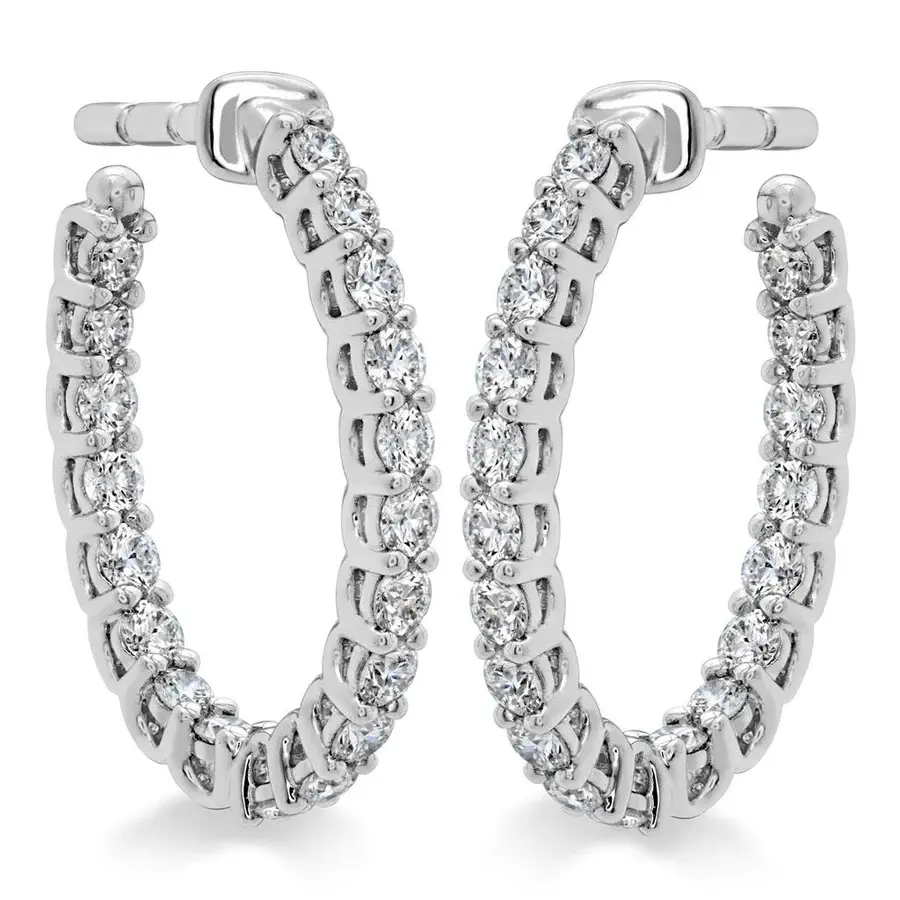Signature 0.61-0.71ct Diamond Oval Hoop Earrings in 18K White Gold
