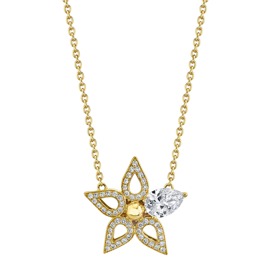 Lily Artisan Pave 0.90ct Diamond Open Pear Shaped Necklace in 18K Yellow Gold, 18" chain