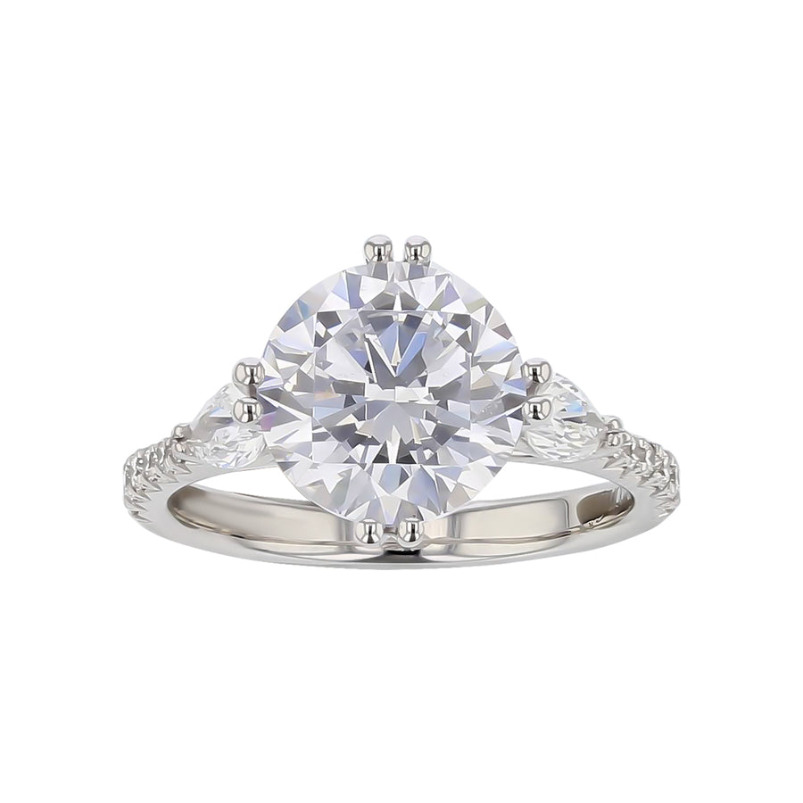 Diamond Semi-Mount Ring in 18K White Gold for Round Center, Size 6.25