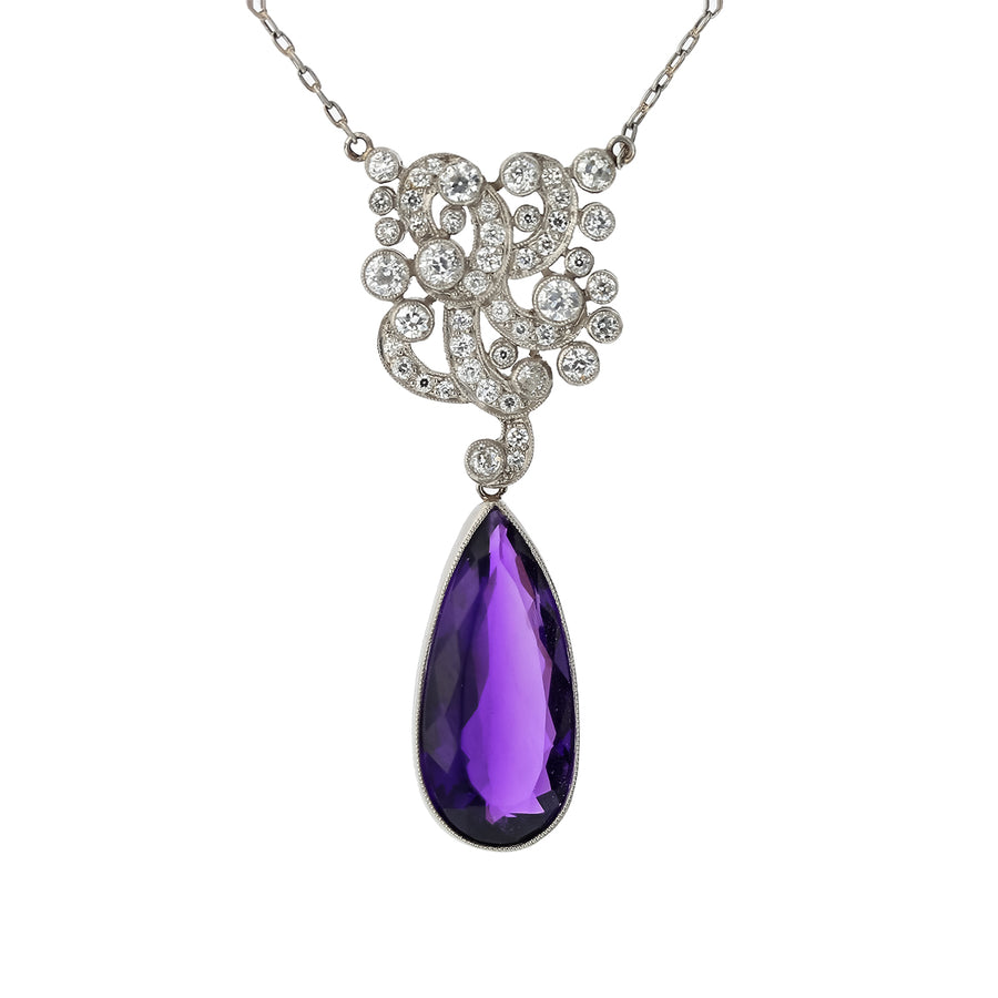 14.00ct Amethyst and 1.65ct Diamond Necklace in Platinum, 18"