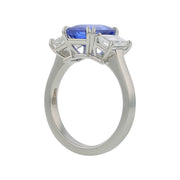 3.03ct Emerald Cut Ceylon Sapphire and 1.40ct Emerald Cut Diamond 3 Stone Ring in Platinum, size 6.5
