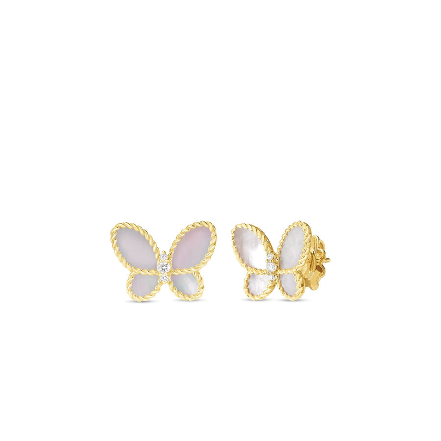 Jasmine 2.00ct Mother of Pearl and 0.07ct Diamond Butterfly Earrings in 18K Yellow Gold