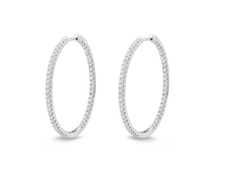 0.70-0.78ct Diamond Oval Hoop Earrings in 18K White Gold