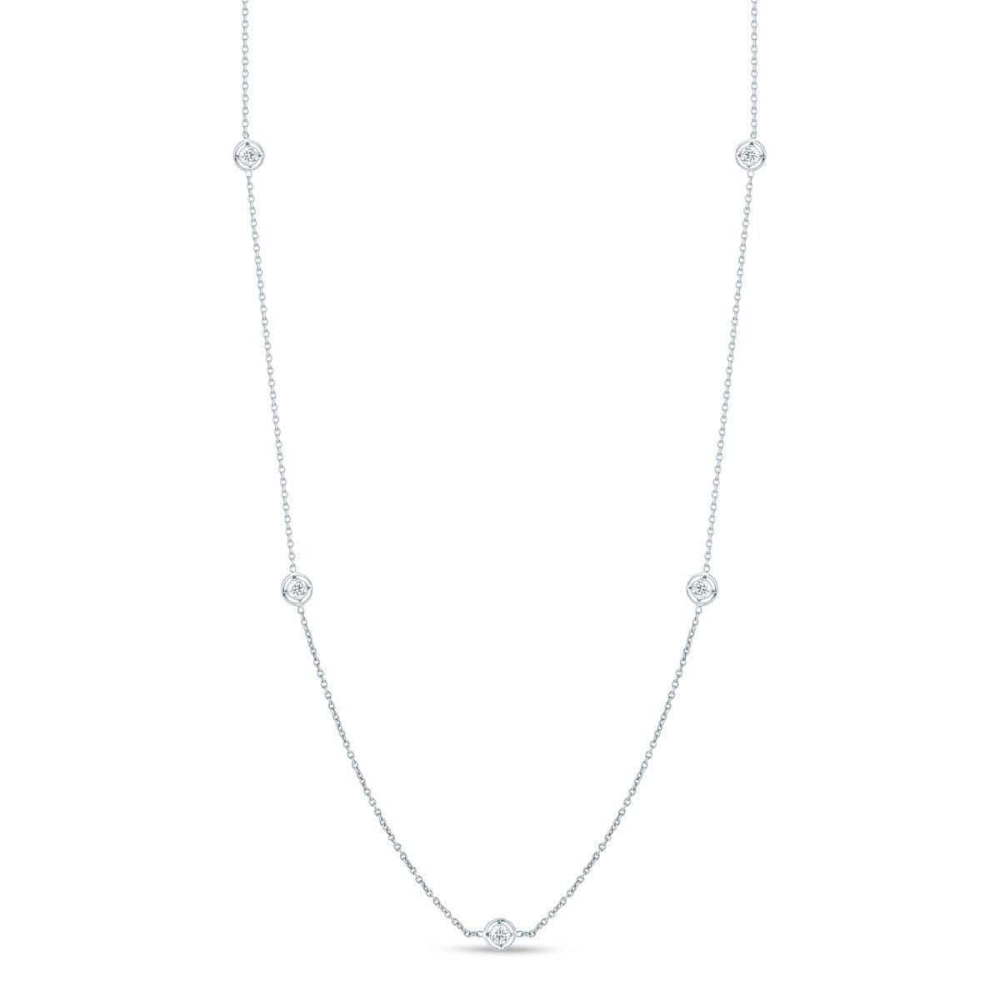 Round Diamond 7 Station Necklace in 18K White Gold