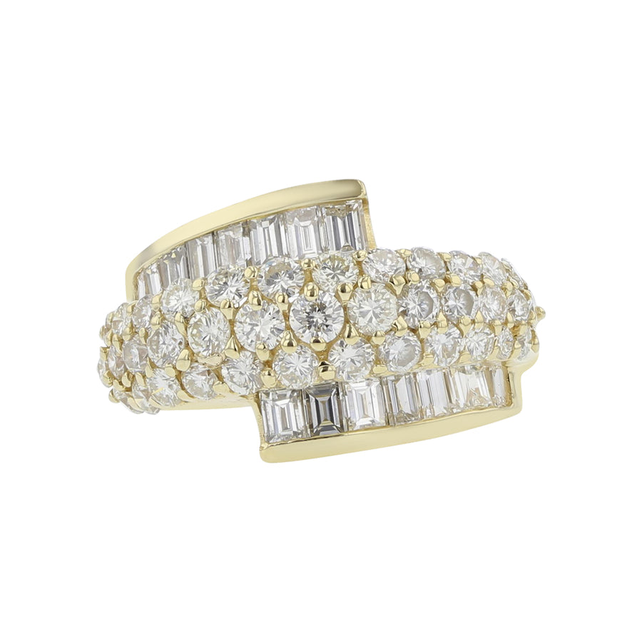 18K YELLOW GOLD 37 FULL CUT=1.48CT 16 EMERALD CUT DIAMONDS=1.44CT BYPASS RING SIZE 7