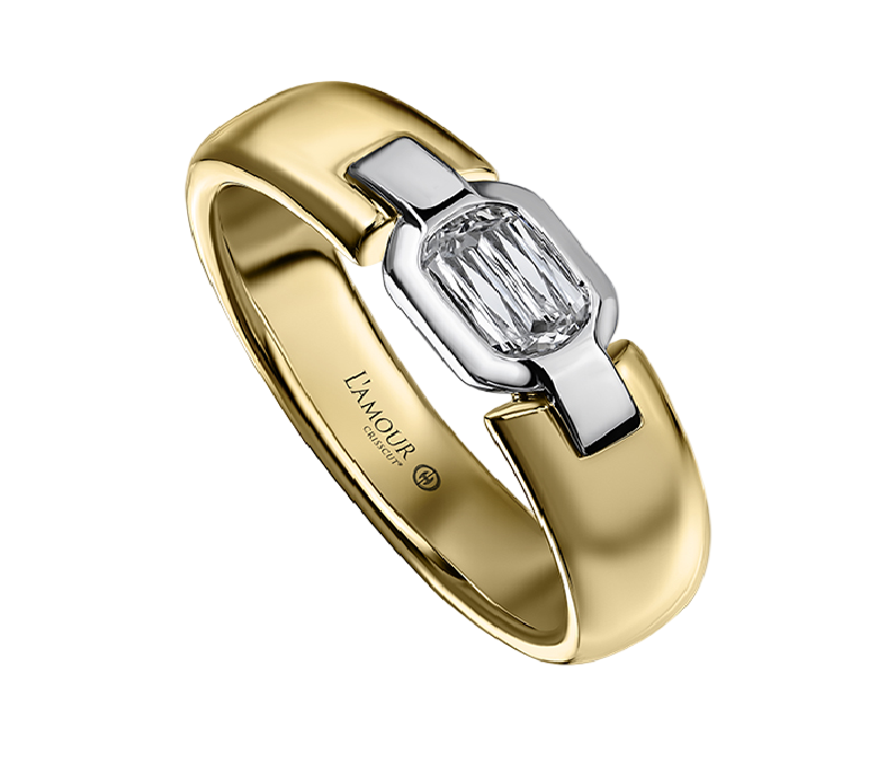 0.43ct Crisscut L'amour Diamond Solitaire Band in 14K Yellow and White Gold, size 10