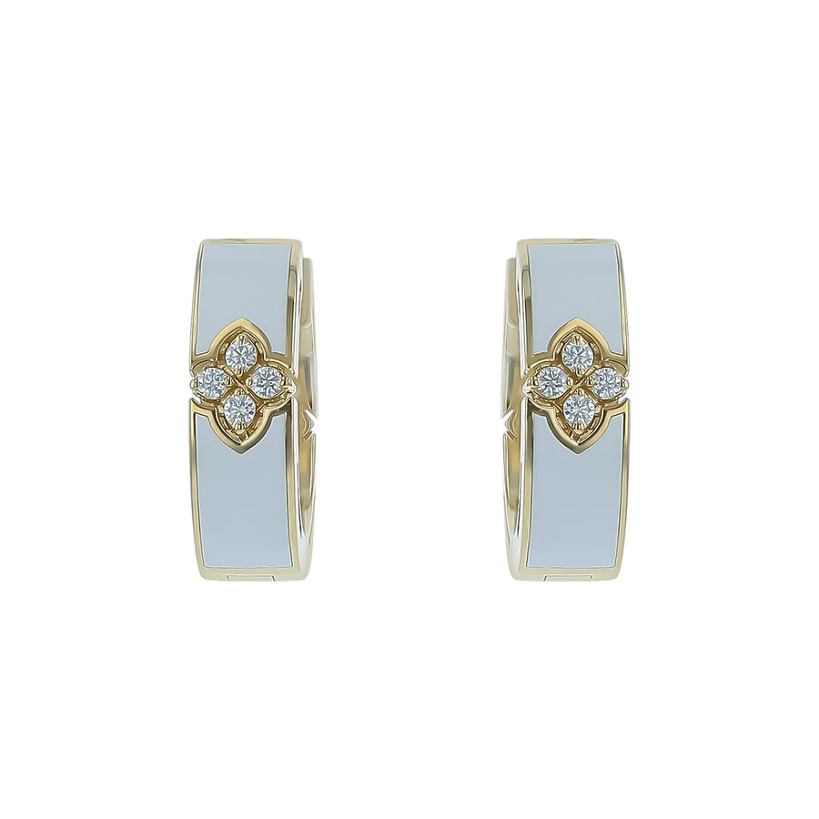Love in Verona 0.06ct Diamond Hoop Earrings in White Enamel and 18K Yellow Gold