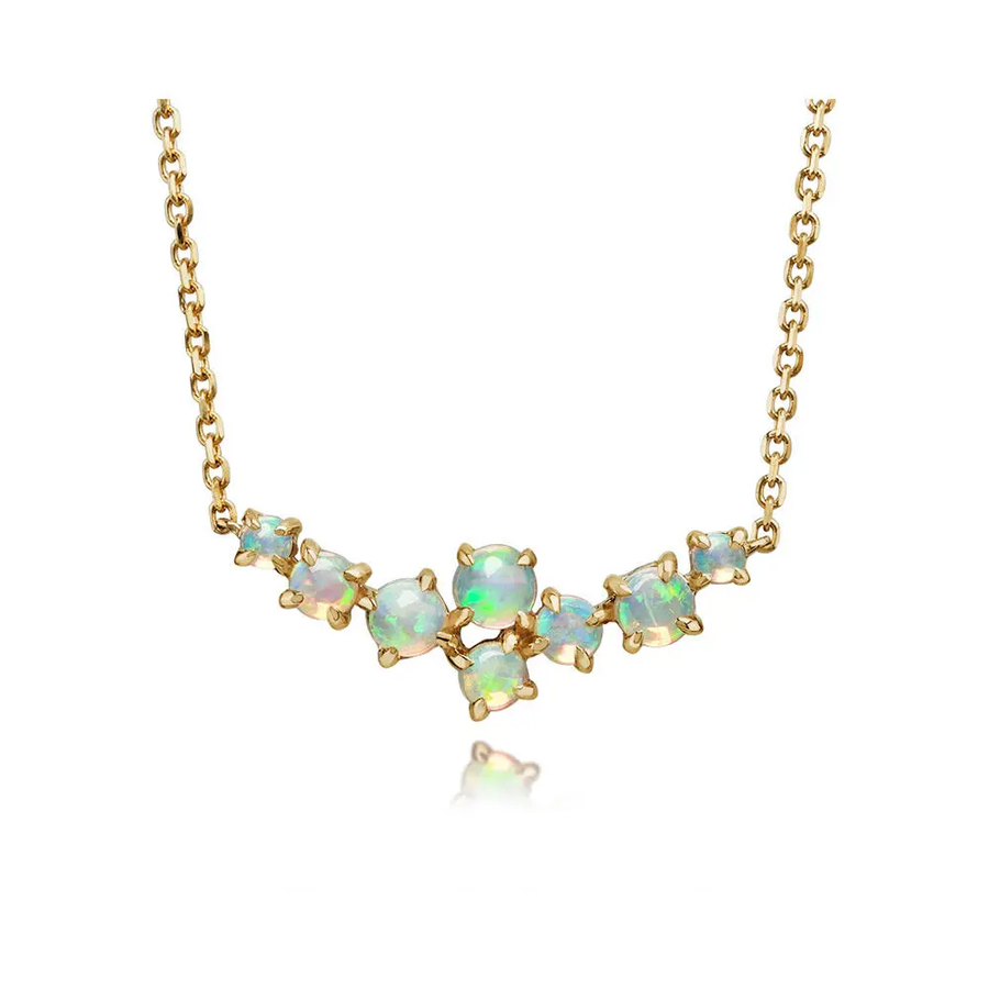 0.37ct Australian Opal Cluster Necklace in 14K Yellow Gold, 17"
