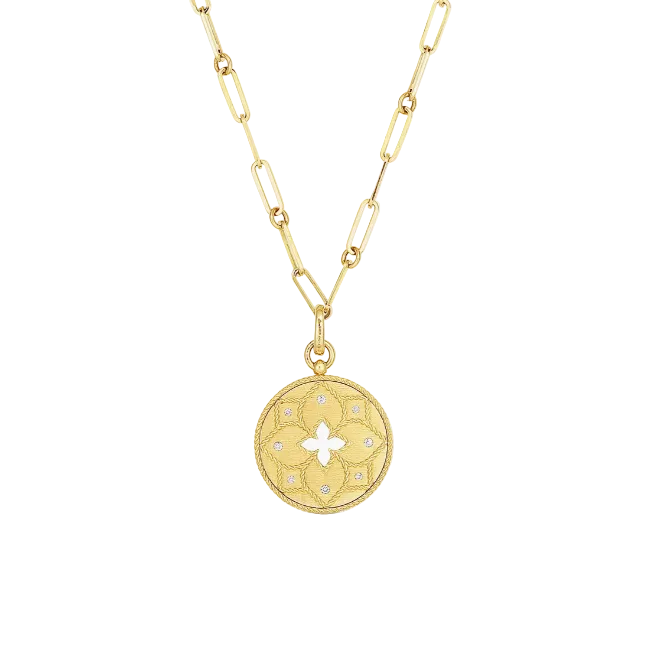 Venetian Princess 0.09ct Diamond Flower Cut Out Pendant in 18K Yellow Gold, 19" chain